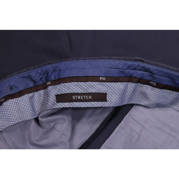 PT01 Slim Fit Stretch Mens Blue Gray Flat Front Cotton Silk Dress Pants 34x28 - Picture 8 of 8
